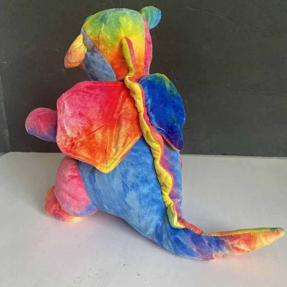 Vtg CHOSUN Plush Tie Dye Dragon w/ Squeaker Squeeze Roar Video